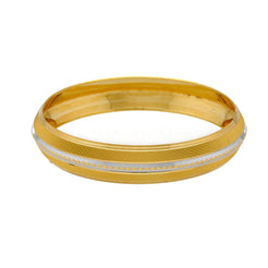 22K Multi Tone Men's Domed Kada Bangle W/ Centered White Gold Stripe - Virani Jewelers