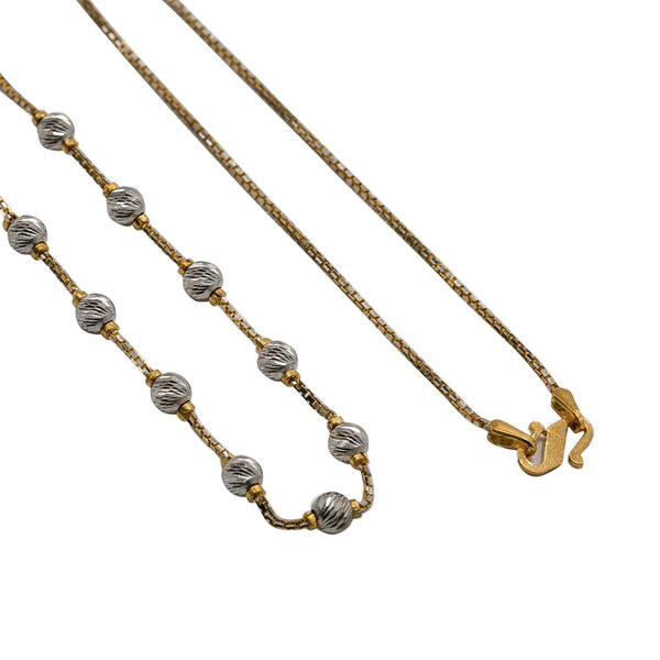 22K Multi Tone Gold Chain W/ Ball Accents & Box Link Chain - Virani Jewelers | 22K Multi Tone Gold Chain W/ Ball Accents & Box Link Chain for women. This elegant 22K multi ...