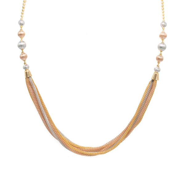 An image of the multi-tone 22K gold necklace with draping strands from Virani Jewelers. | Add a classy look to your attire with the Multi-Tone Gold Ball Chain from Virani Jewelers!

Featu...