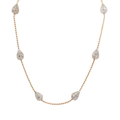 22K Multi Tone Gold Chain W/ Hollow Teardrop Beads & Bead Ball Strand - Virani Jewelers