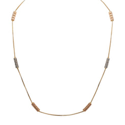 22K Multi Tone Gold Chain W/ Rose & White Gold Detailed Pipe Beads - Virani Jewelers
