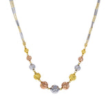 An image of the beautiful 22K gold necklace in three colors from Virani Jewelers. | Add color and style to your wardrobe with this unique 22K white, yellow, and rose gold chain from...