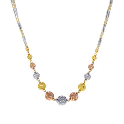 An image of the beautiful 22K gold necklace in three colors from Virani Jewelers.