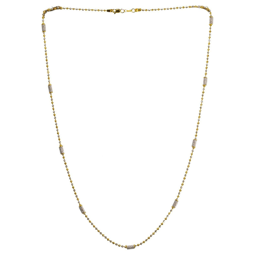 22K Multi Tone Gold Ball Chain W/ White Gold Pipe Beads - Virani Jewelers | 22K Multi Tone Gold Ball Chain W/ White Gold Pipe Beads for women. This elegant 22K multi tone go...