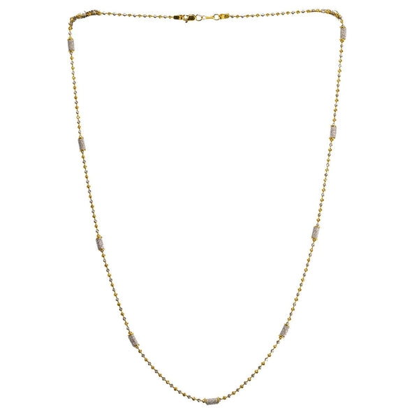 22K Multi Tone Gold Ball Chain W/ White Gold Pipe Beads - Virani Jewelers | 22K Multi Tone Gold Ball Chain W/ White Gold Pipe Beads for women. This elegant 22K multi tone go...
