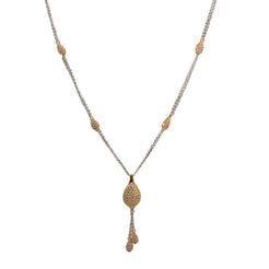 22K Multi Tone Gold Chain Necklace W/ CZ Gemstones & Teardrop Tassel Pendant - Virani Jewelers