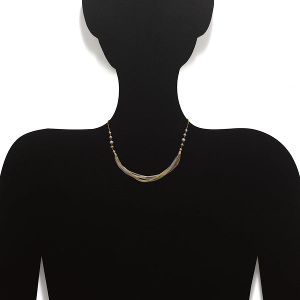 An image showing how the Virani Jewelers 22K gold chain for women will look on your neck. | Make your wardrobe a little more unique with the Multi Tone Necklace from Virani Jewelers!

Desig...