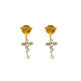 An image of the yellow and white Indian gold earrings from Virani Jewelers. | Show off your unique sense of style with this one-of-a-kind 22K gold necklace set from Virani Jew...