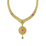 22K Yellow Gold Necklace Set W/ Emeralds, Rubies, CZ Gems & Large Flower Pendants - Virani Jewelers | Enter into every room with statement pieces that speak before you do, such as this exquisite 22K ...