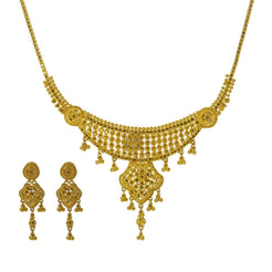 22K Yellow Gold Necklace Set W/ Gold Balls & Abstract Drop Pendants - Virani Jewelers