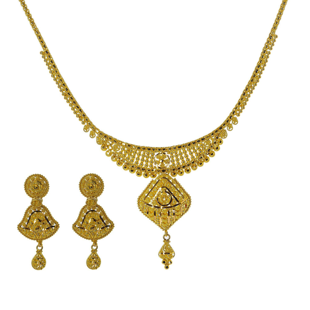22K Yellow Gold Necklace Set W/ Gold Ball Accents & Skirt Hem Pendants - Virani Jewelers | Enter into every room with statement pieces that speak before you do, such as this exquisite 22K ...