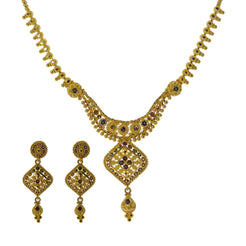 22K Yellow Gold Meenakari Necklace Set W/ Beaded Filigree & Rhombus Pendants - Virani Jewelers