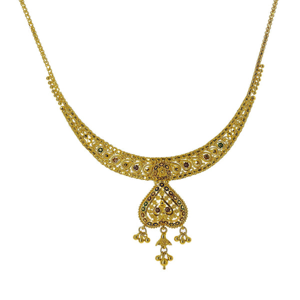 22K Yellow Gold Meenakari Necklace Set W/ Beaded Filigree & Jhumki Earrings - Virani Jewelers | Enter into every room with statement pieces that speak before you do, such as this exquisite 22K ...