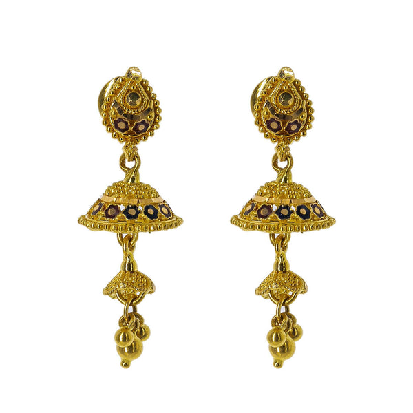 22K Yellow Gold Meenakari Necklace Set W/ Beaded Filigree & Jhumki Earrings - Virani Jewelers | Enter into every room with statement pieces that speak before you do, such as this exquisite 22K ...