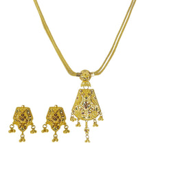22K Yellow Gold Meenakari Necklace Set W/ Wheat Chains & Abstract Pendants - Virani Jewelers