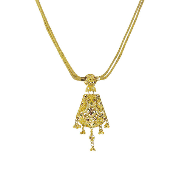 22K Yellow Gold Meenakari Necklace Set W/ Wheat Chains & Abstract Pendants - Virani Jewelers | Enter into every room with statement pieces that speak before you do, such as this exquisite 22K ...