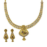 22K Yellow Gold Meenakari Necklace Set W/ Abstract Peacock Pendants - Virani Jewelers | Enter every room with statement pieces that speak before you do, such as with this exquisite 22K ...