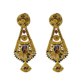 22K Yellow Gold Meenakari Necklace Set W/ Abstract Peacock Pendants - Virani Jewelers | Enter every room with statement pieces that speak before you do, such as with this exquisite 22K ...