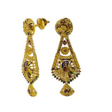 22K Yellow Gold Meenakari Necklace Set W/ Abstract Peacock Pendants - Virani Jewelers | Enter every room with statement pieces that speak before you do, such as with this exquisite 22K ...
