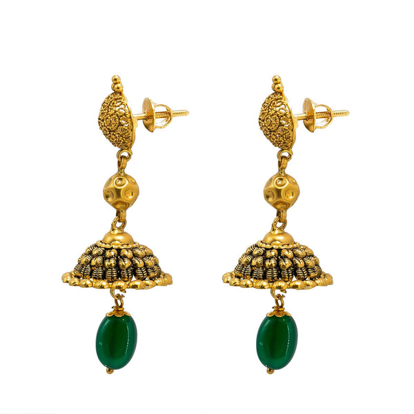 22K Yellow Gold Necklace & Jhumki Earring Set W/ Emerald & Unique Detailed Gold Beads - Virani Jewelers |  22K Yellow Gold Necklace & Jhumki Earring Set W/ Emerald & Unique Detailed Gold Beads fo...
