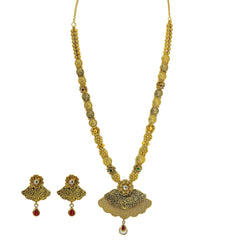 22K Yellow Gold Necklace & Earrings Set W/ Ruby, Emerald, CZ & Large Fan Pendants - Virani Jewelers