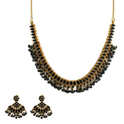 22K Yellow Gold Necklace & Earrings Set W/ Black Sapphires - Virani Jewelers