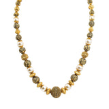 22K Yellow Gold Necklace & Chandbali Earrings Set W/ Pearls & Hallow Textured Beads - Virani Jewelers |  22K Yellow Gold Necklace & Chandbali Earrings Set W/ Pearls & Hallow Textured Beads for ...