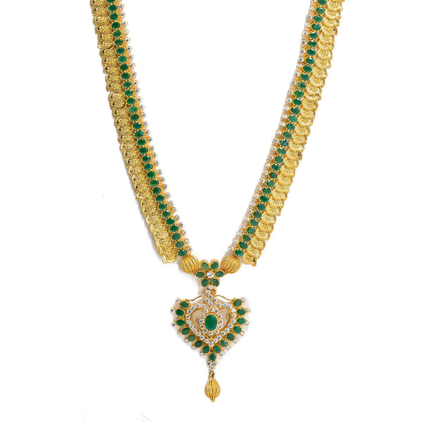 22K Yellow Gold Necklace & Earrings Set W/ Emeralds, CZ Gems & Large Heart Pendants - Virani Jewelers |  22K Yellow Gold Necklace & Earrings Set W/ Emeralds, CZ Gems & Large Heart Pendants for ...