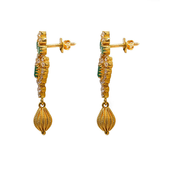 22K Yellow Gold Necklace & Earrings Set W/ Emeralds, CZ Gems & Large Heart Pendants - Virani Jewelers |  22K Yellow Gold Necklace & Earrings Set W/ Emeralds, CZ Gems & Large Heart Pendants for ...