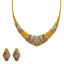 22K  Multi Tone Gold Necklace & Earrings Set W/ CZ Gems, Jointed Frame & Laser Cut Flowers - Virani Jewelers