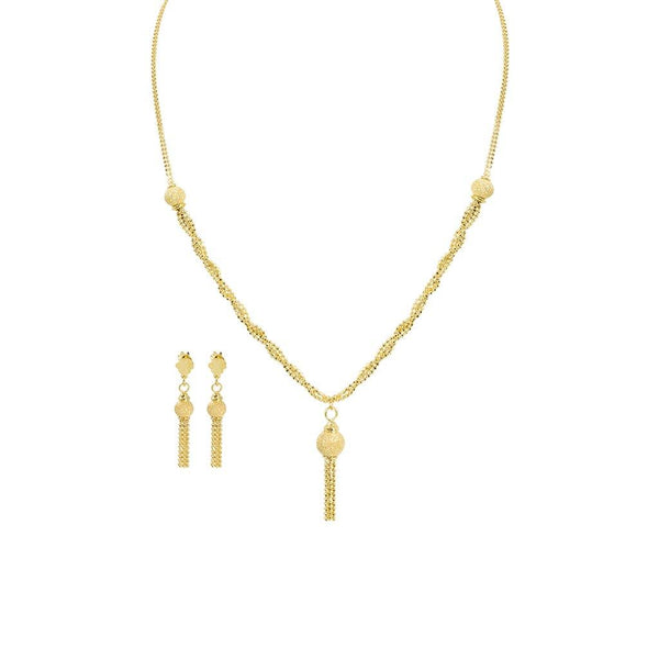 22K Yellow Gold Necklace & Earrings Set W/ Twisted Beaded Chains & Tassel Pendant - Virani Jewelers | 22K Yellow Gold Necklace & Earrings Set W/ Twisted Beaded Chains & Tassel Pendant for wom...