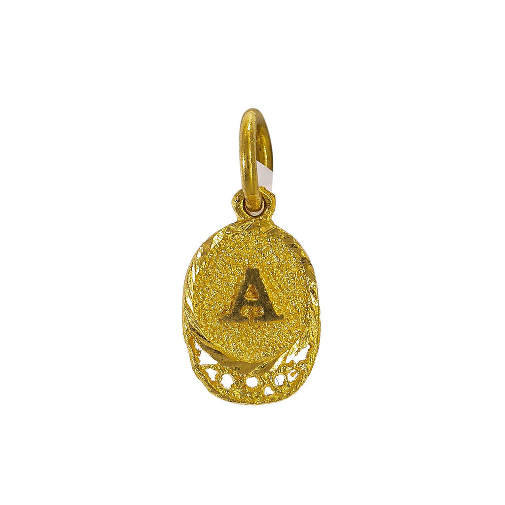 22K Yellow Gold Oval Pendant W/ Letter "A" - Virani Jewelers | Transform your simple gold chain with personal and meaningful touches of gold such as this 22K ye...