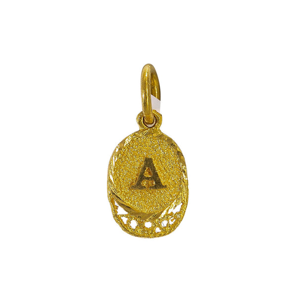 22K Yellow Gold Oval Pendant W/ Letter "A" - Virani Jewelers | Transform your simple gold chain with personal and meaningful touches of gold such as this 22K ye...
