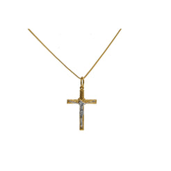 22K Multi Tone Gold Cross Pendant W/ White Gold Crucified Christ - Virani Jewelers