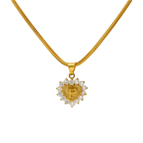 22K Yellow Gold & CZ Stone Letter "P" Heart Pendant - Virani Jewelers | 
Our 22K Yellow Gold & CZ Stone Letter 