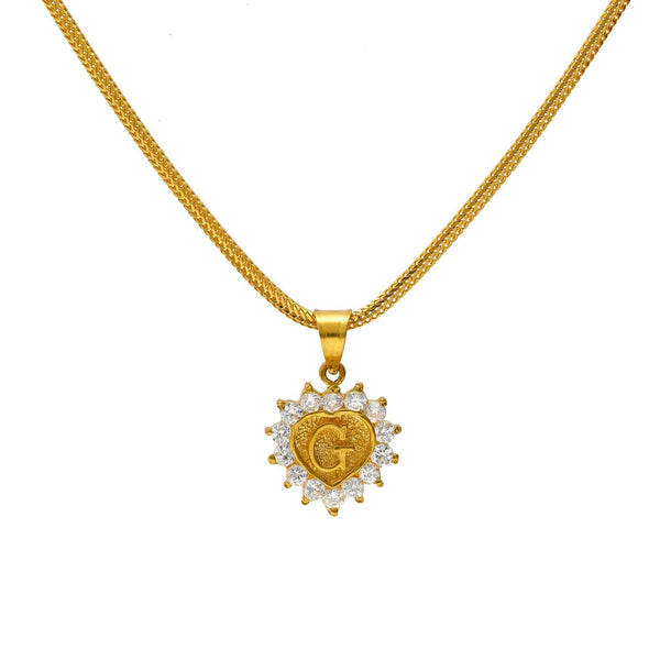 22K Yellow Gold & CZ Stone Letter "G" Heart Pendant - Virani Jewelers | 
Our 22K Yellow Gold & CZ Stone Letter 