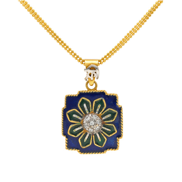 22K Multi-Tone Gold & Enamel Indian Flora Pendant | Brighten up your basic gold chain with this fun and vibrant 22K multi-tone gold enamel flower pen...