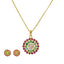 22K Yellow Gold Pendant Necklace & Earrings Set W/ Rubies, Emeralds, CZ & Confetti Design - Virani Jewelers