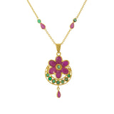22K Yellow Gold Pendant & Chain Set W/ Ornate Ruby Flower - Virani Jewelers | Simple, sleek and luxurious in this 22K yellow gold pendant and chain set from Virani Jewelers! F...