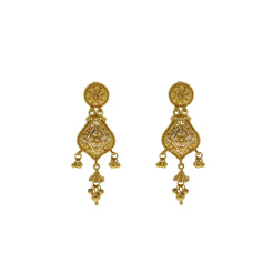22K Yellow Gold Pendant & Earrings Set W/ Heart Frame, Filigree & Drop Gold Balls - Virani Jewelers