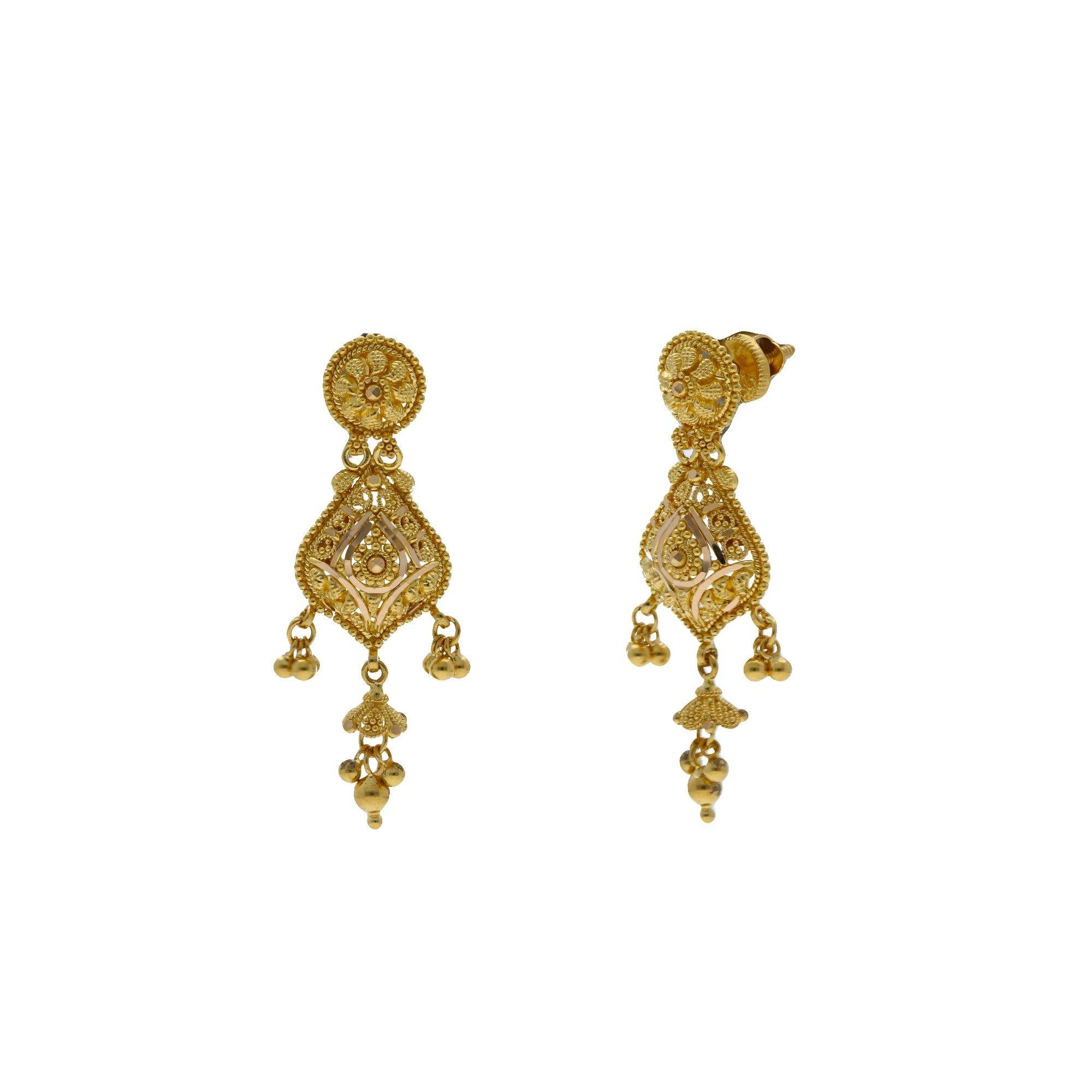 22K Yellow Gold Heart Frame Filigree Earrings Set