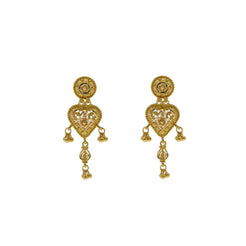 22K Yellow Gold Pendant & Earrings Set W/ Spindle Frame, Filigree & Drop Gold Balls - Virani Jewelers