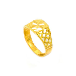 22K Yellow Gold Signet Ring For Kids W/ Square Etched Frame - Virani Jewelers