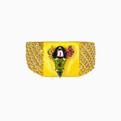 22K Yellow Gold Lord Shiva Ring for Men W/ CZ Gems & Artistic Colorful Enamel Design - Virani Jewelers