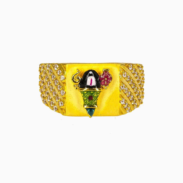 22K Yellow Gold Lord Shiva Ring for Men W/ CZ Gems & Artistic Colorful Enamel Design - Virani Jewelers |  22K Yellow Gold Lord Shiva Ring for Men W/ CZ Gems & Artistic Colorful Enamel Design. This u...