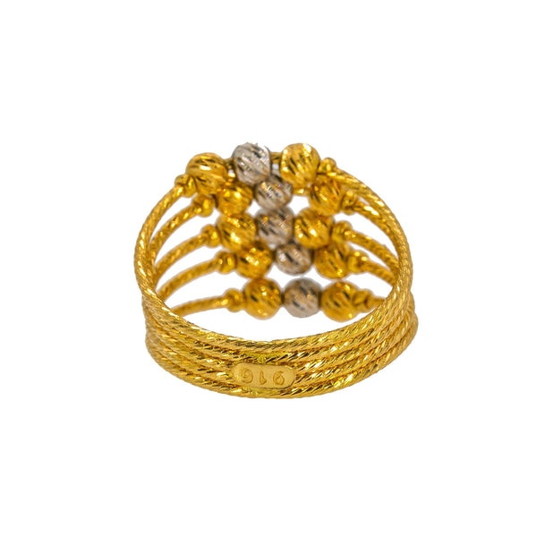 22K Multi Tone Gold Ring W/ Five Rope Bands & Accents Balls - Virani Jewelers | Make a radiant statement of gold in this 22K multi tone gold women’s ring from Virani Jewelers! F...