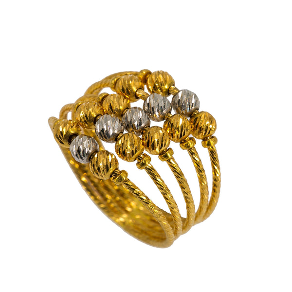 22K Multi Tone Gold Ring W/ Five Rope Bands & Accents Balls - Virani Jewelers | Make a radiant statement of gold in this 22K multi tone gold women’s ring from Virani Jewelers! F...