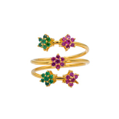 22K Yellow Gold CZ Ring W/ Cluster Flowers & Spring Band - Virani Jewelers