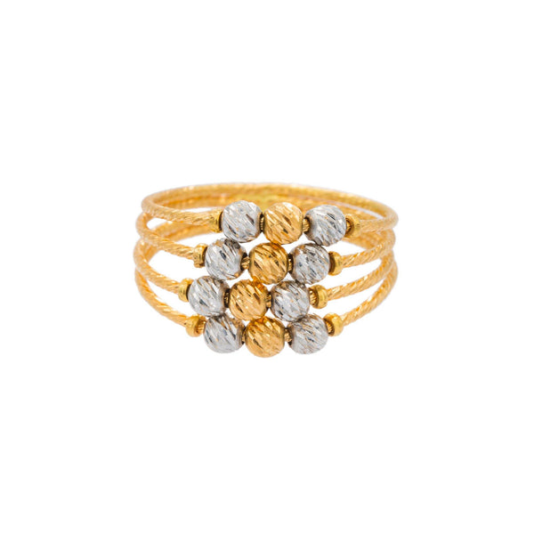 22K Multi Tone Gold Ring W/ Four-Split Band & Ball Accents - Virani Jewelers | A little more radiance does well for a classic look, like this 22K multi tone gold ring from Vira...