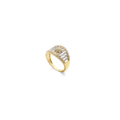 22K Yellow Gold CZ Ring W/ Open Fence Design & Flower Decal - Virani Jewelers